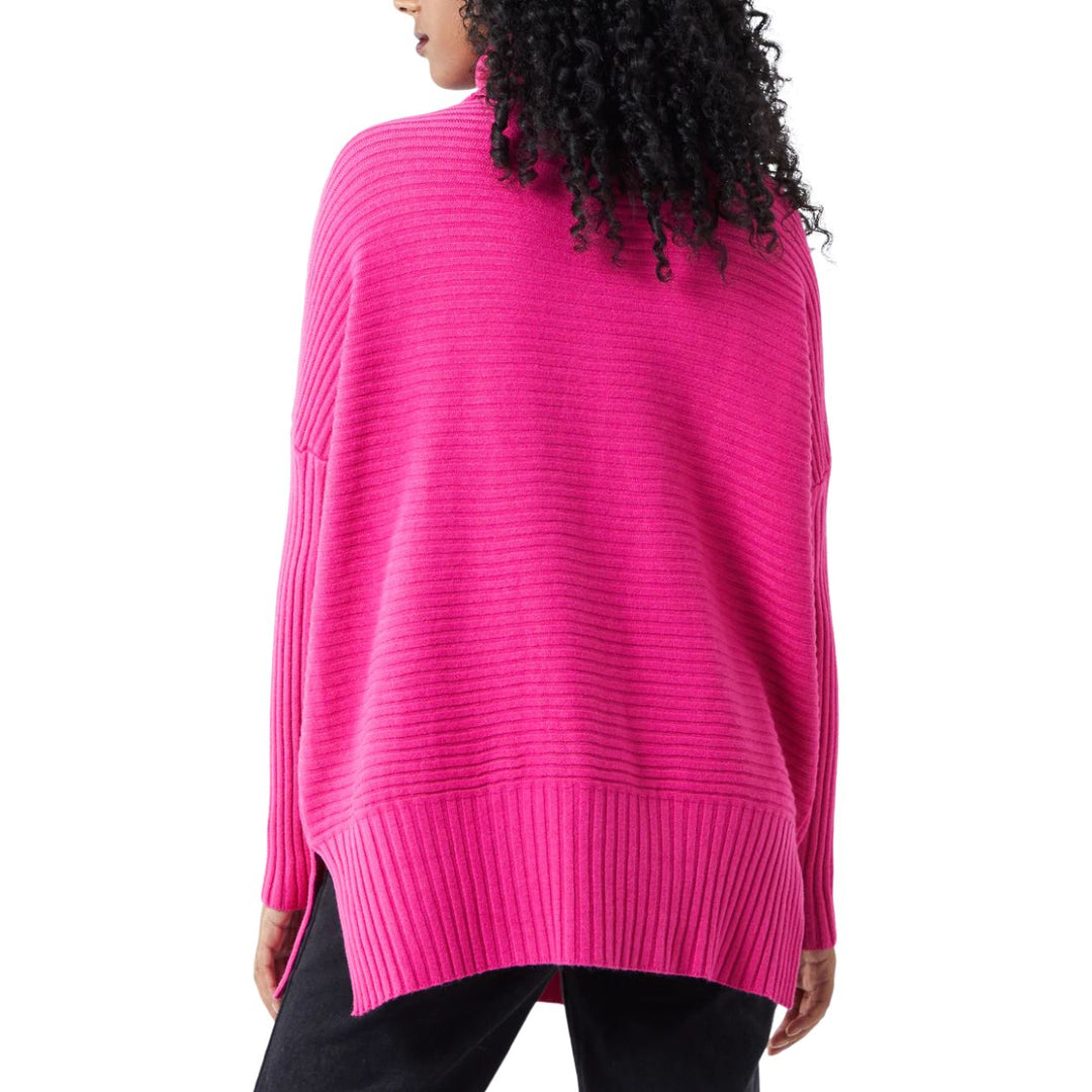 Jada Knitted Rib Roll Neck Jumper Cerise Pink - Sugarplum Boutique