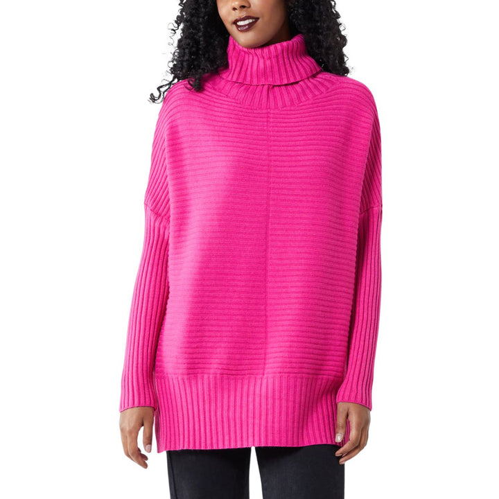 Jada Knitted Rib Roll Neck Jumper Cerise Pink - Sugarplum Boutique