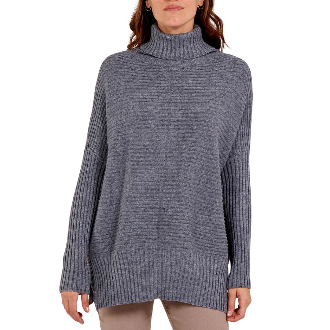 Jada Knitted Rib Roll Neck Jumper Grey - Sugarplum Boutique