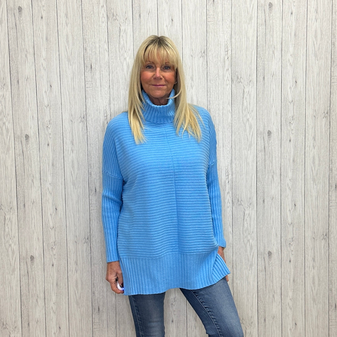 Jada Knitted Rib Roll Neck Jumper Light Blue - Sugarplum Boutique