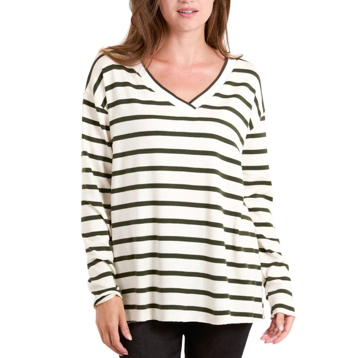 Made In Italy Nadine Nautical Stripe Top Khaki Green - Sugarplum Boutique