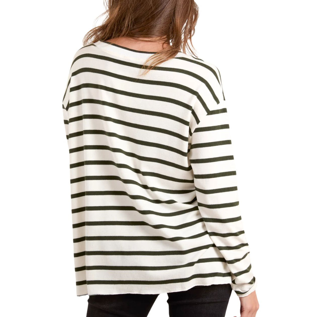 Made In Italy Nadine Nautical Stripe Top Khaki Green - Sugarplum Boutique