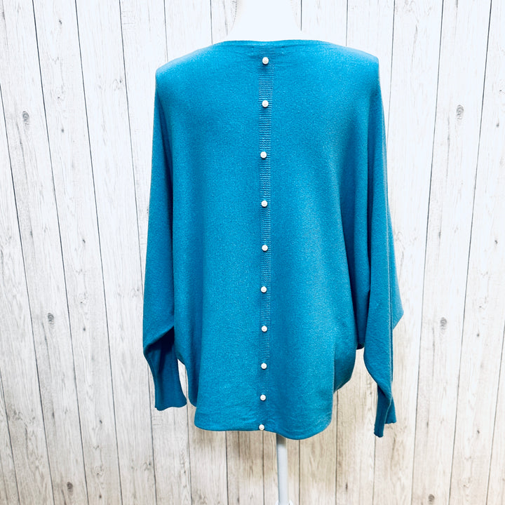 Made In Italy Polly Pearl Back Jumper Batwing Sleeve Teal Green