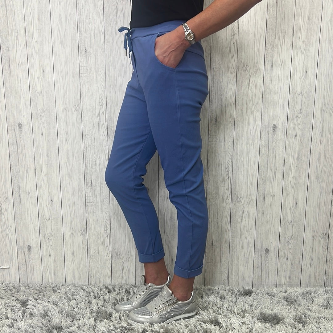 Made in Italy Dee Dee Magic Trousers Stretch Fabric Denim Blue - Sugarplum Boutique