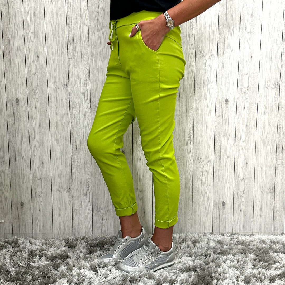 Made in Italy Dee Dee Magic Trousers Stretch Fabric Lime Green - Sugarplum Boutique