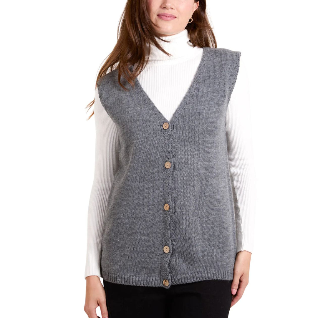 Marcy Fine Knit Full Button V Neck Waistcoat Grey - Sugarplum Boutique