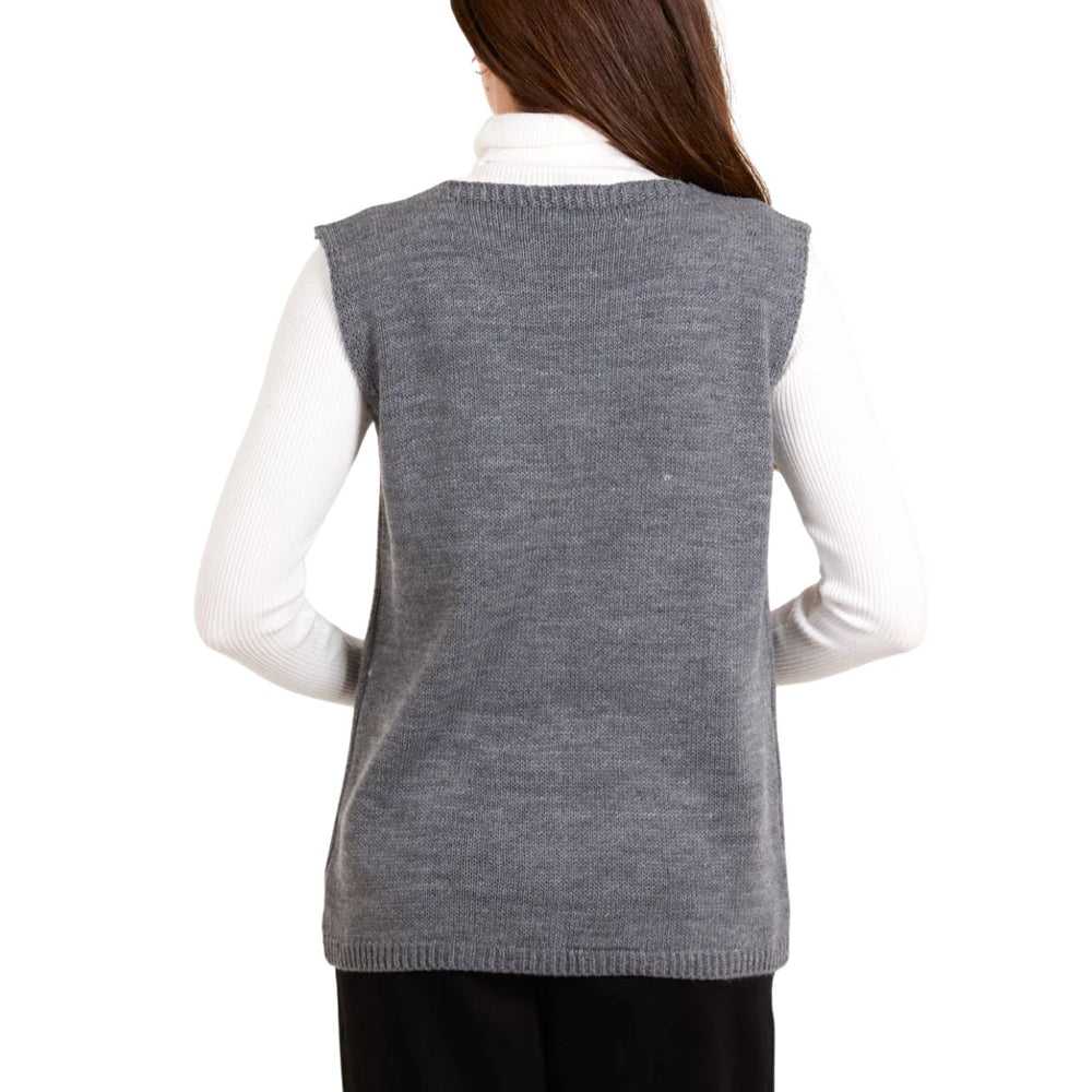 Marcy Fine Knit Full Button V Neck Waistcoat Grey - Sugarplum Boutique