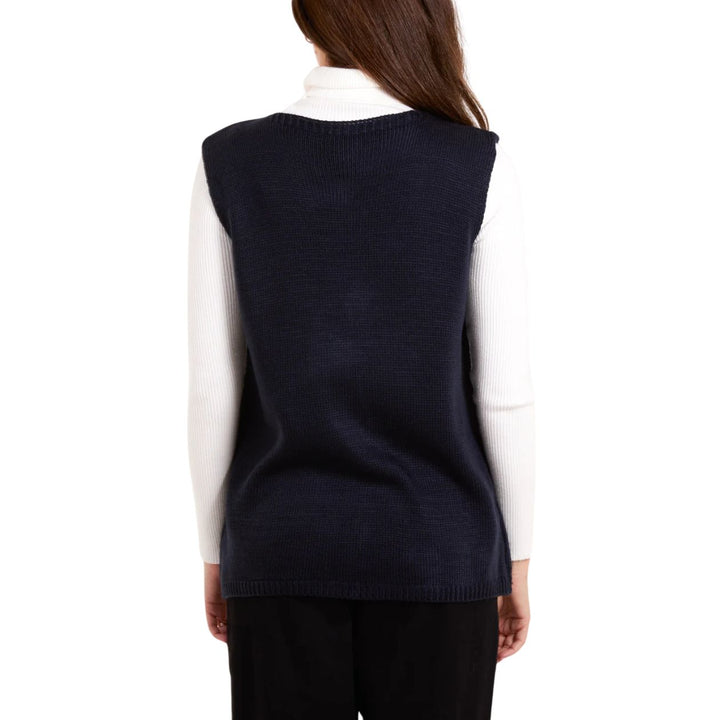 Marcy Fine Knit Full Button V Neck Waistcoat Navy Blue - Sugarplum Boutique