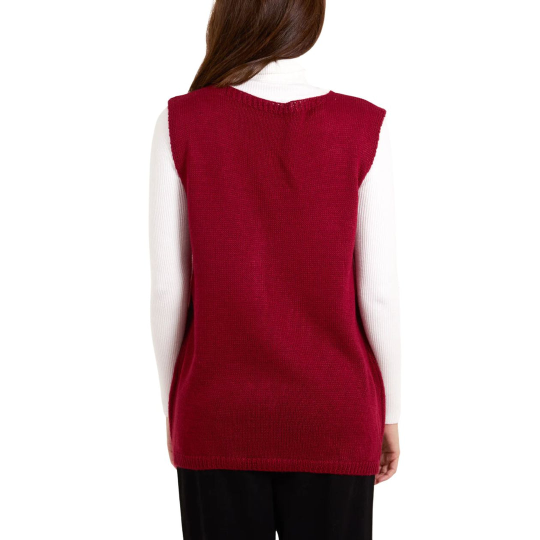 Marcy Fine Knit Full Button V Neck Waistcoat Wine Red - Sugarplum Boutique