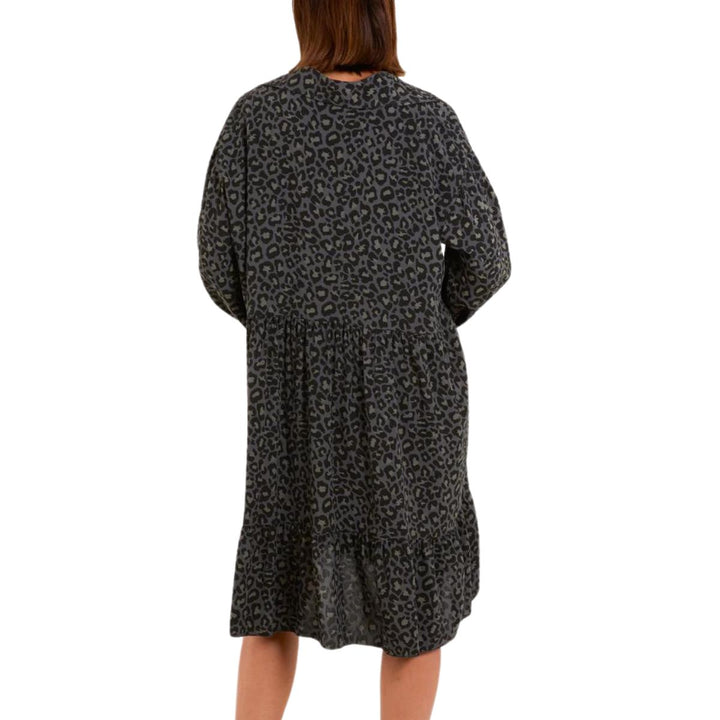 Miranda Long Sleeve Dress Animal Print Charcoal Grey - Sugarplum Boutique