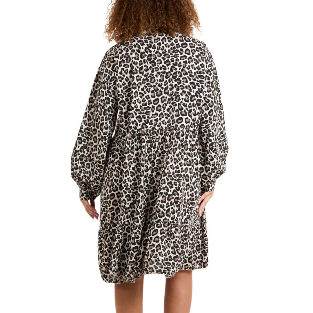 Miranda Long Sleeve Dress Animal Print Stone - Sugarplum Boutique