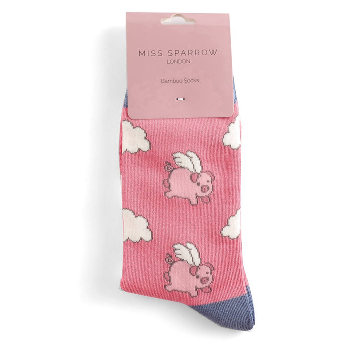 Miss Sparrow Ladies Flying Pigs Bamboo Socks Cerise Pink - Sugarplum Boutique