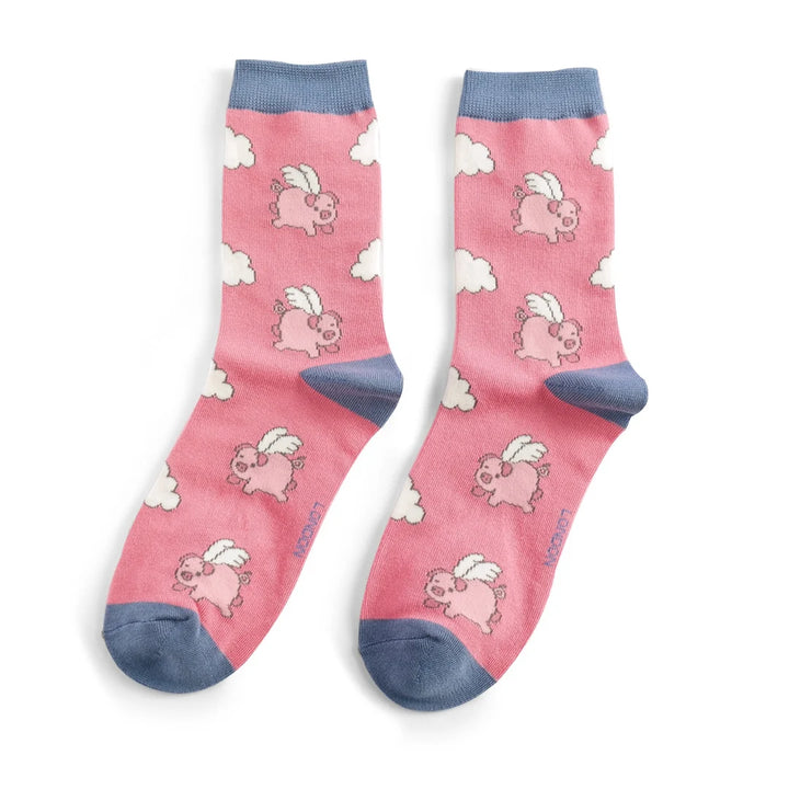 Miss Sparrow Ladies Flying Pigs Bamboo Socks Cerise Pink - Sugarplum Boutique