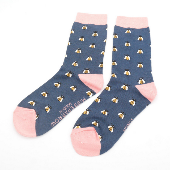 Miss Sparrow Ladies Honey Bees Bamboo Socks Navy Blue - Sugarplum Boutique