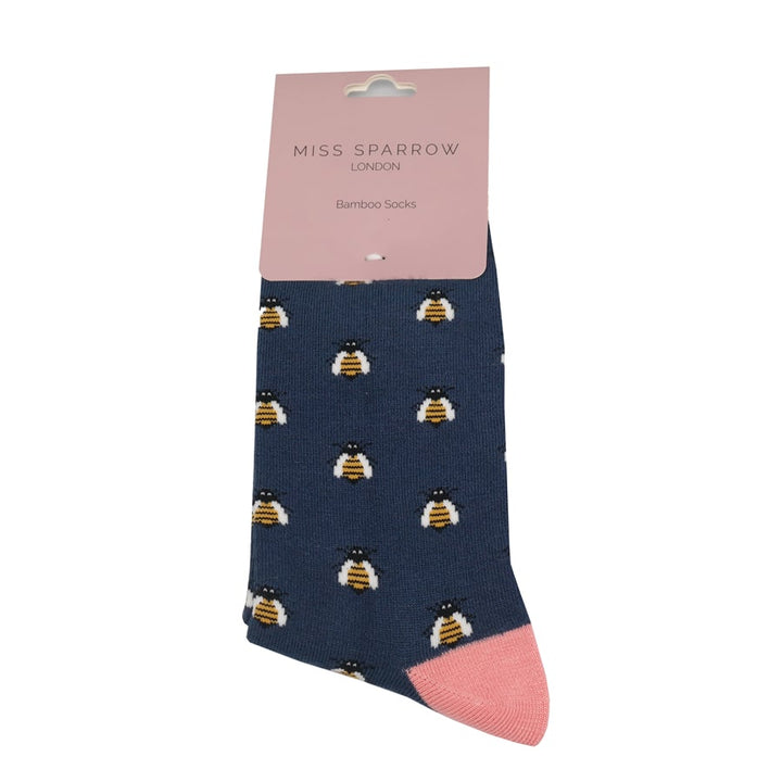 Miss Sparrow Ladies Honey Bees Bamboo Socks Navy Blue - Sugarplum Boutique