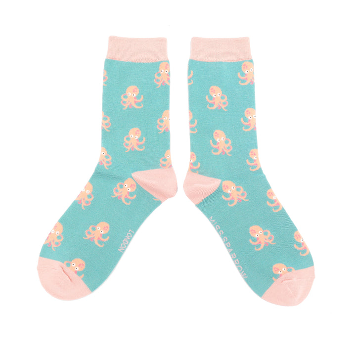 Miss Sparrow Ladies Little Octopus Bamboo Socks Duck Egg Blue - Sugarplum Boutique