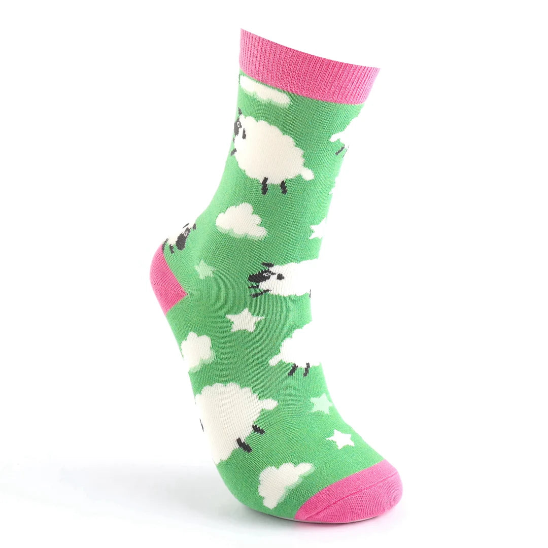 Miss Sparrow Ladies Sleepy Sheep Bamboo Socks Green - Sugarplum Boutique