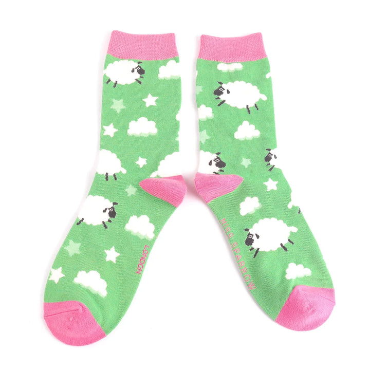 Miss Sparrow Ladies Sleepy Sheep Bamboo Socks Green - Sugarplum Boutique