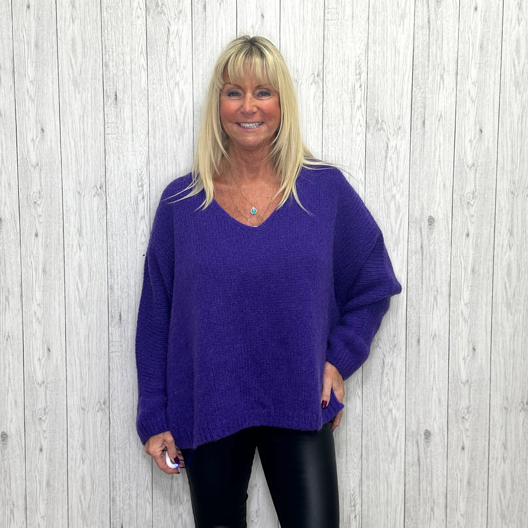 Molly Mohair Wool Mix Sloppy Joe Jumper Purple - Sugarplum Boutique