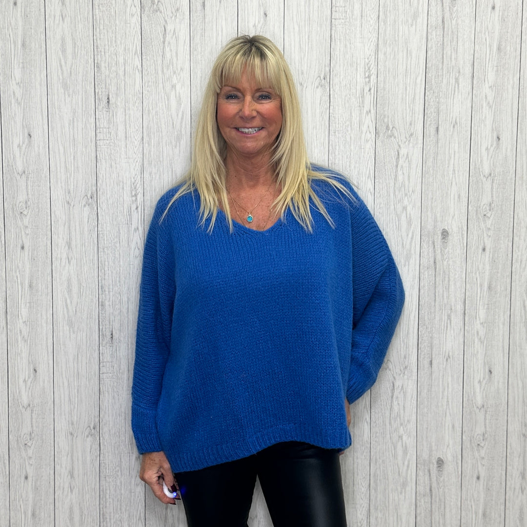 Molly Mohair Wool Mix Sloppy Joe Jumper Royal Blue - Sugarplum Boutique