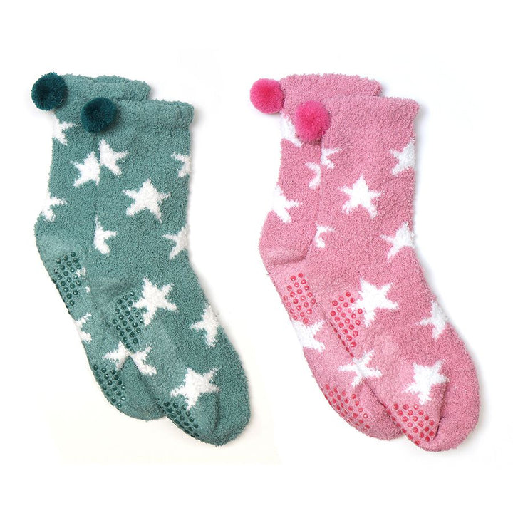 POM Double Set Cosy Green Pink Socks Pom Pom Detail - Sugarplum Boutique