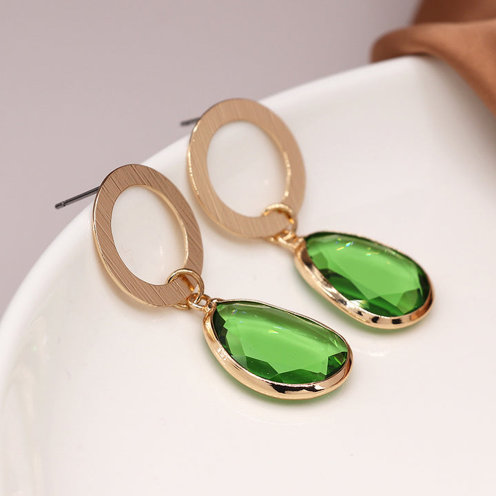 POM Gold Plated Scratch Circle Drop Earrings Green - Sugarplum Boutique