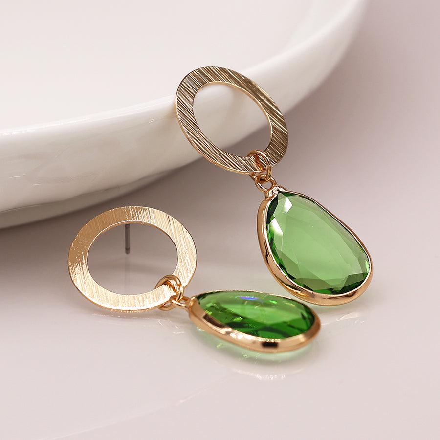 POM Gold Plated Scratch Circle Drop Earrings Green - Sugarplum Boutique