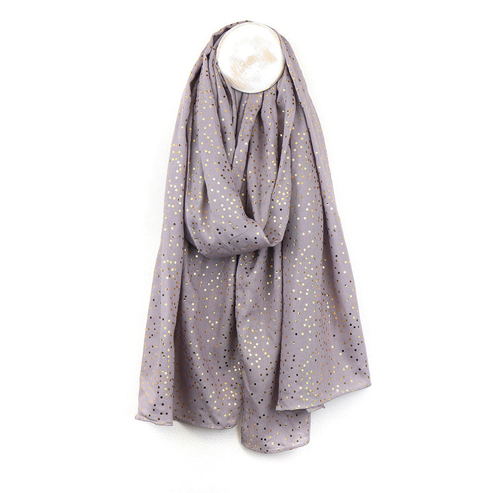 POM Metallic Gold Foil Dot Print Scarf Light Grey - Sugarplum Boutique