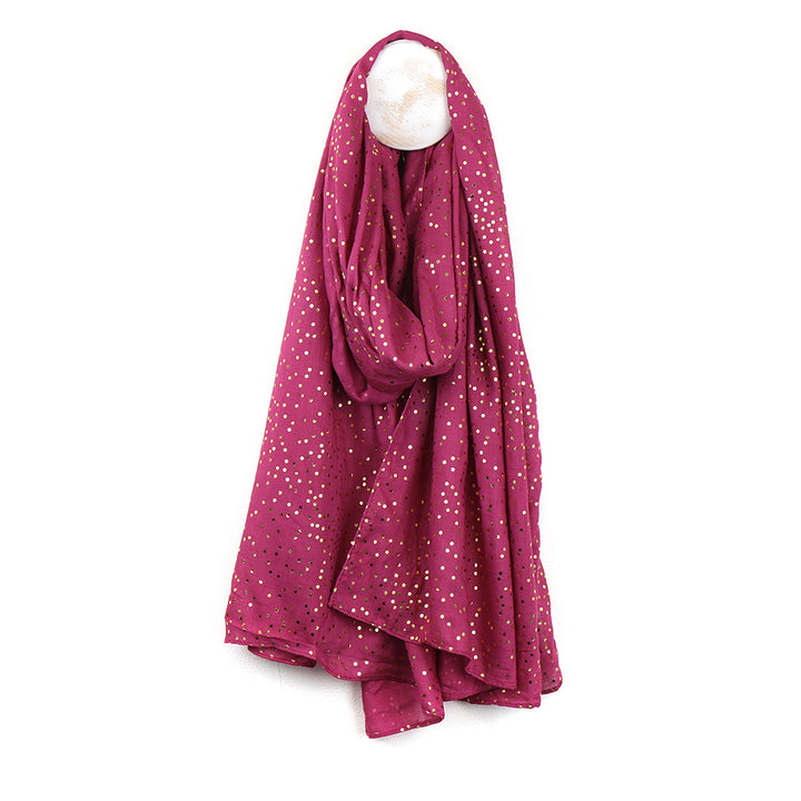 POM Metallic Gold Foil Dot Print Scarf Magenta Pink - Sugarplum Boutique