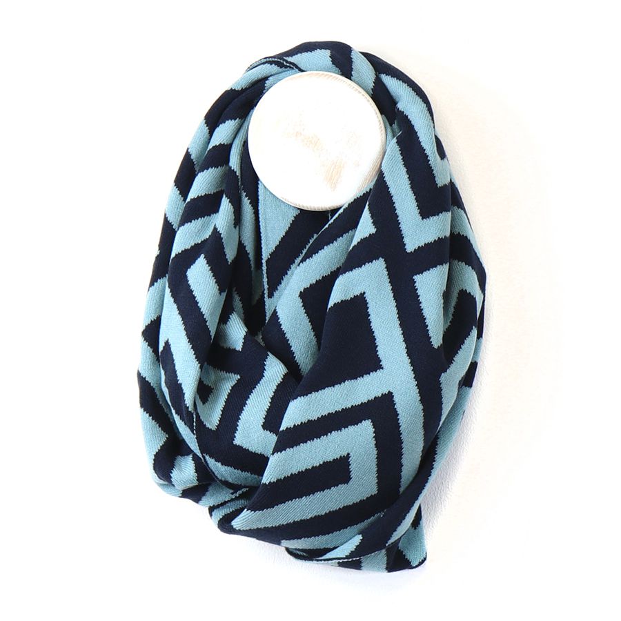 POM Recycled Blend Geometric Pattern Snood Denim Blue - Sugarplum Boutique