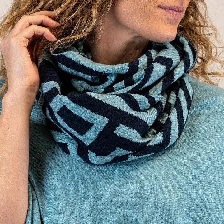 POM Recycled Blend Geometric Pattern Snood Denim Blue - Sugarplum Boutique