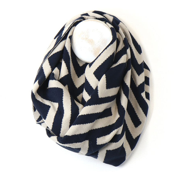 POM Recycled Blend Geometric Pattern Snood Navy Blue - Sugarplum Boutique