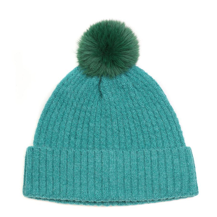 POM Recycled Blend Ribbed Knit Bobble Hat Teal Green - Sugarplum Boutique