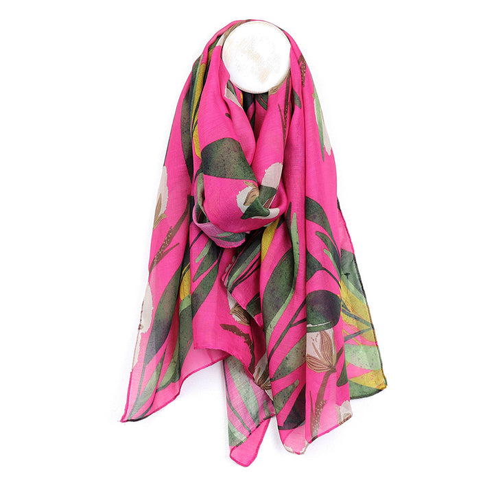 POM Recycled Botanical Print Scarf Cerise Pink - Sugarplum Boutique