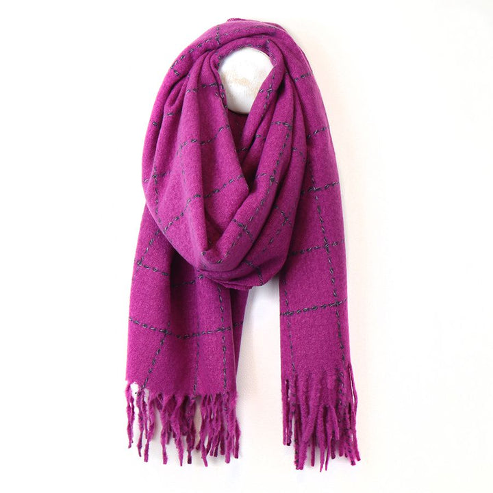 POM Running Stitch Winter Scarf Tassels Magenta Pink - Sugarplum Boutique