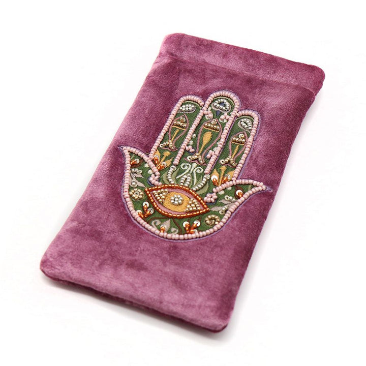 POM Velvet Fatima Hand Glasses Case Embroidered Pink - Sugarplum Boutique