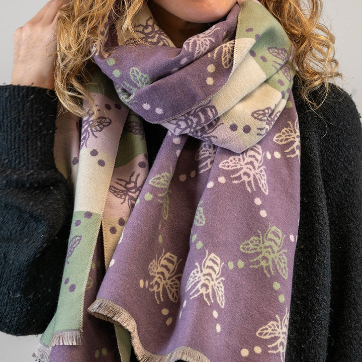 POM Winter Jacquard Bee Scarf Purple - Sugarplum Boutique