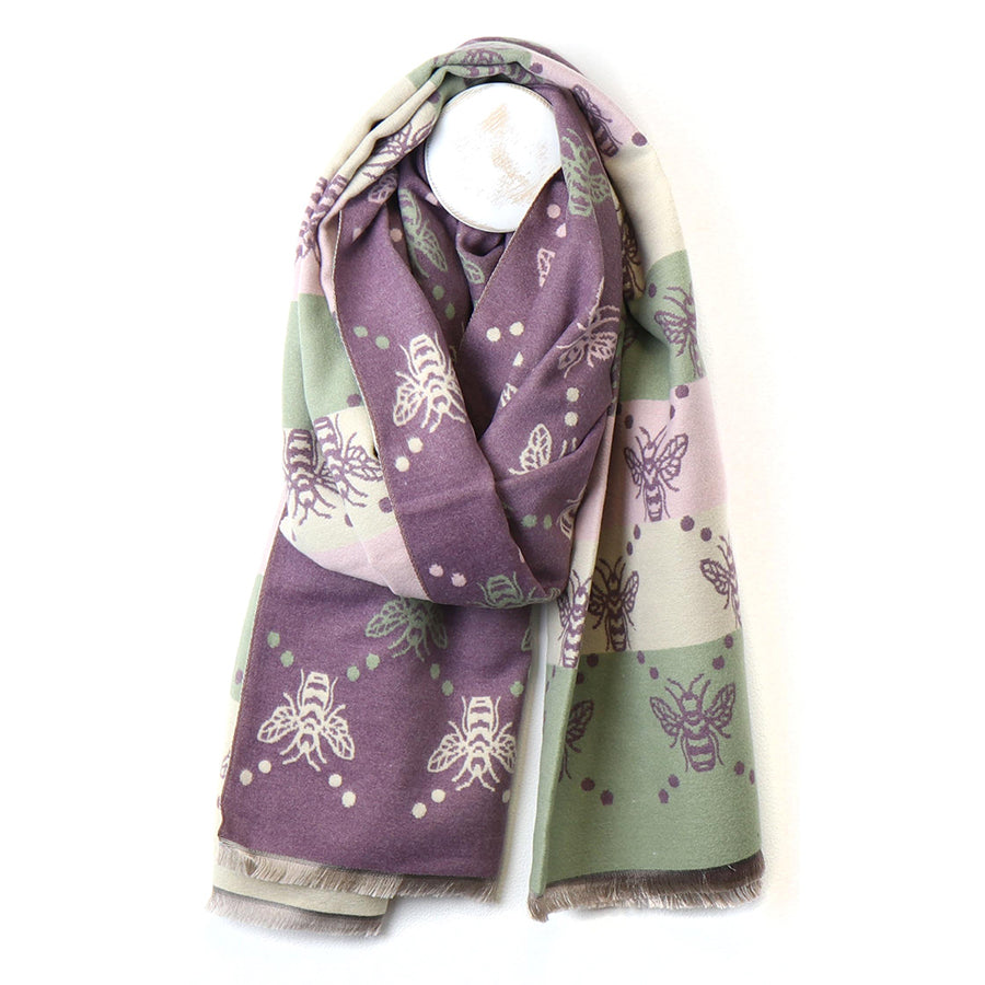 POM Winter Jacquard Bee Scarf Purple - Sugarplum Boutique