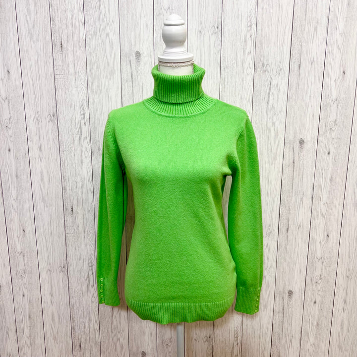 Pauline Slim Fit Polo Neck Jumper Wool Angora Mix Lime Green - Sugarplum Boutique