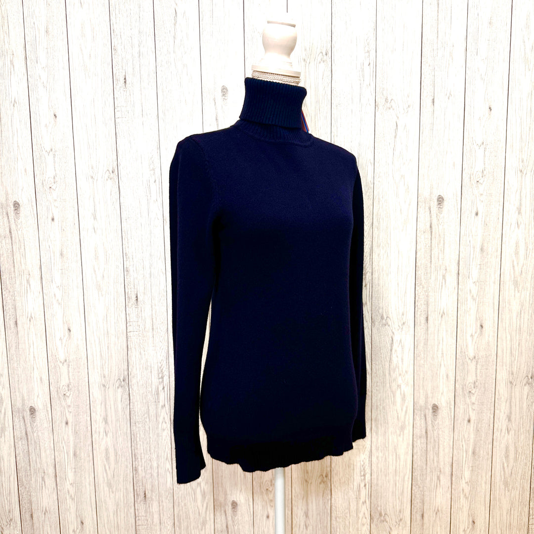 Pauline Slim Fit Polo Neck Jumper Wool Angora Mix Navy Blue - Sugarplum Boutique