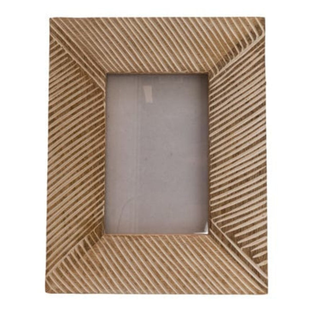 Photo Frame Mango Wood With Carved Lines - Sugarplum Boutique