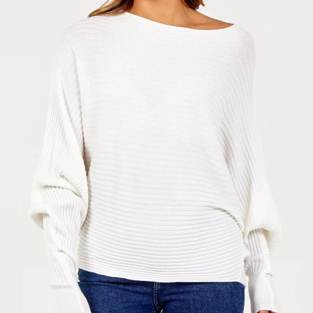 Rosa Rib Jumper Batwing Sleeve Cream - Sugarplum Boutique