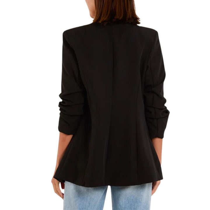 Rubie Shawl Collar Blazer Ruched Sleeve Black - Sugarplum Boutique