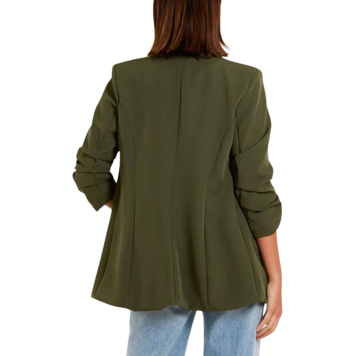 Rubie Shawl Collar Blazer Ruched Sleeve Khaki Green - Sugarplum Boutique