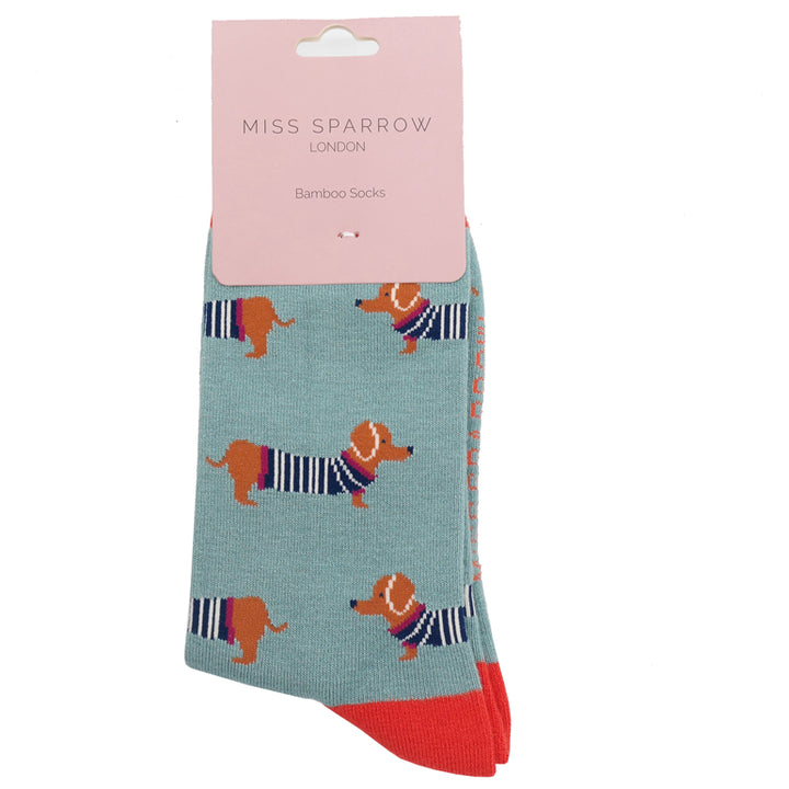 Miss Sparrow Ladies Parisian Pups Bamboo Socks Duck Egg Blue - Sugarplum Boutique