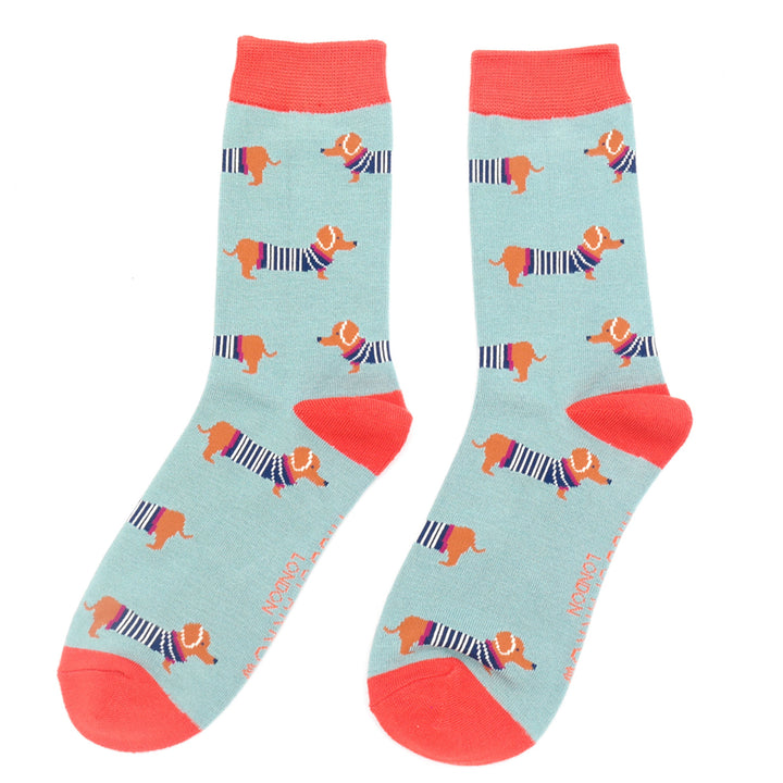 Miss Sparrow Ladies Parisian Pups Bamboo Socks Duck Egg Blue - Sugarplum Boutique