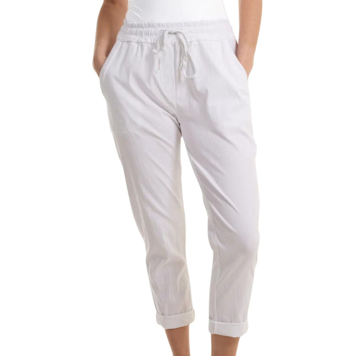 Tess Textured Stripe Trousers White - Sugarplum Boutique