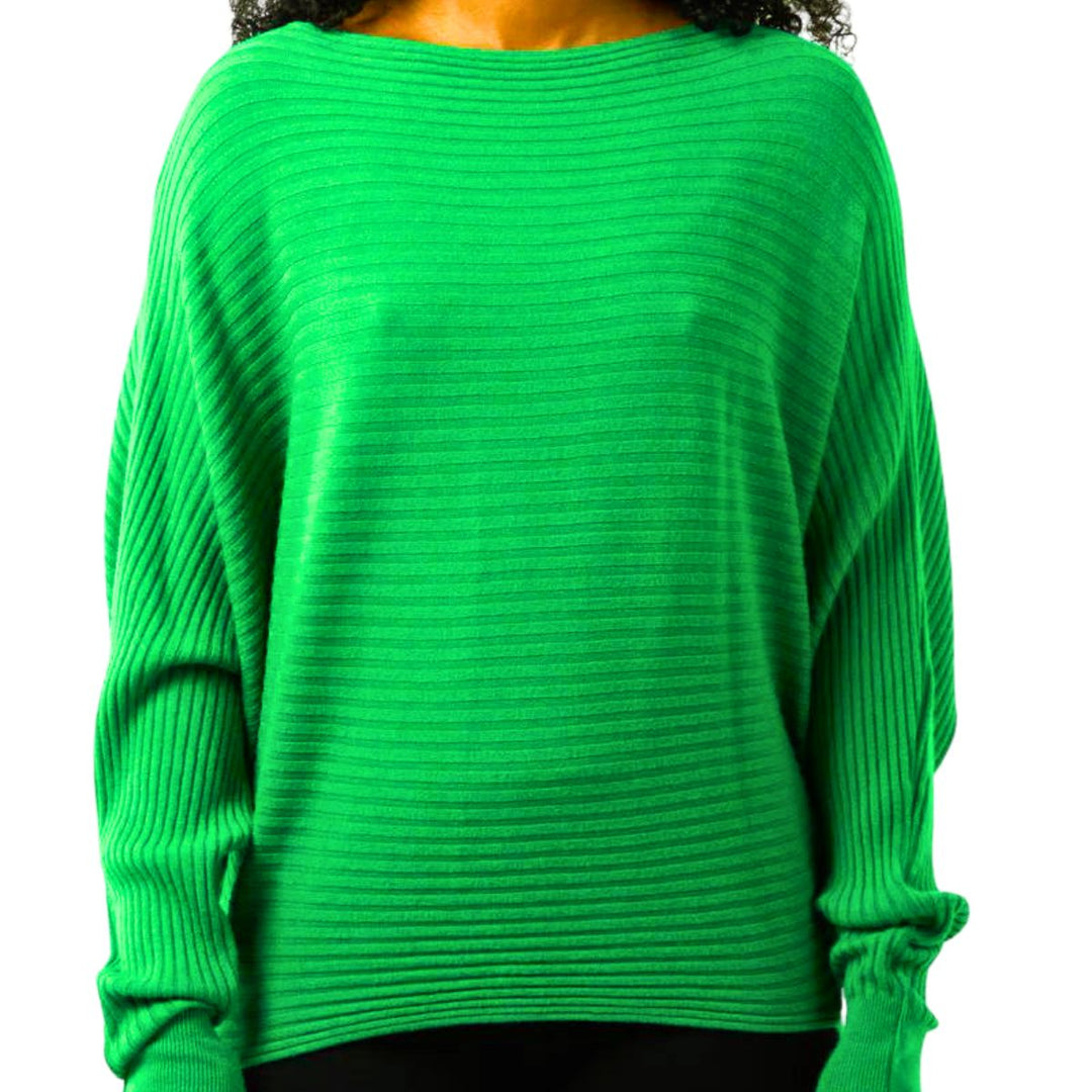 Rosa Rib Jumper Batwing Sleeve Emerald Green - Sugarplum Boutique