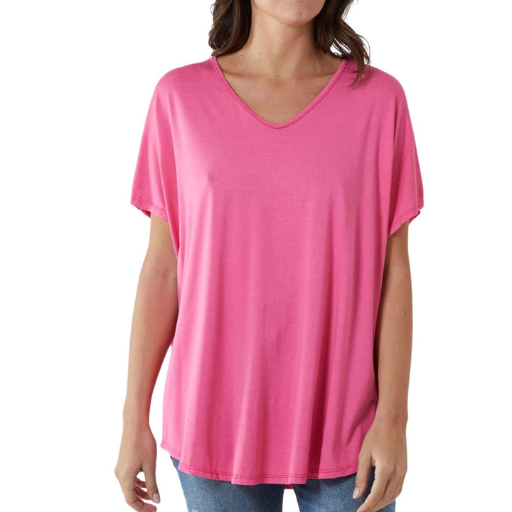 Valeria V Neck T-Shirt Bubblegum Pink - Sugarplum Boutique