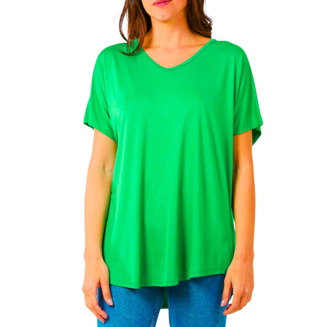 Valeria V Neck T-Shirt Jade Green - Sugarplum Boutique